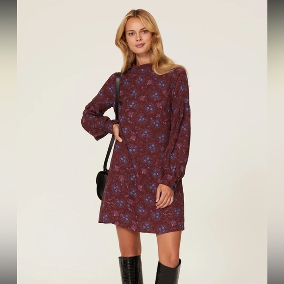 10 Crosby Derek Lam Dresses & Skirts - DEREK LAM | 10 Crosby Burgundy Mock Neck Shift Dress floral print | Sz 40 - US 6